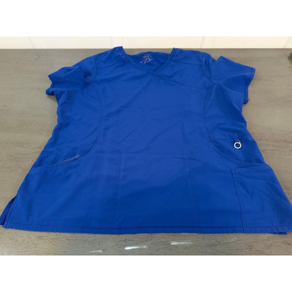 Cherokee Infinity Scrub Top Womens 2XL Royal Blue Mock Wrap V-Neck 2625A GAB